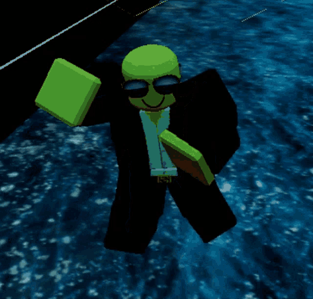 a cartoon character wearing sunglasses and a black jacket