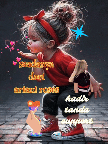 a little girl blowing a kiss with the words sedanya dari ariani roses on the bottom