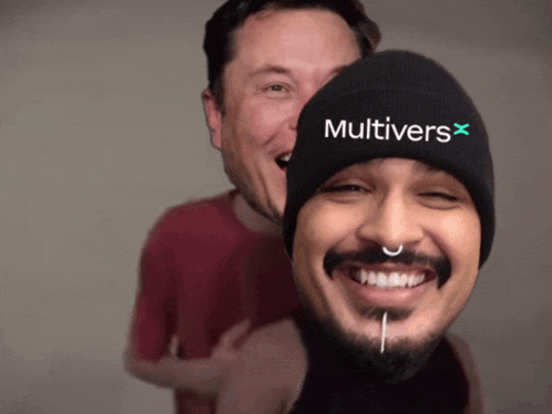 a man wearing a hat that says multivers x on it