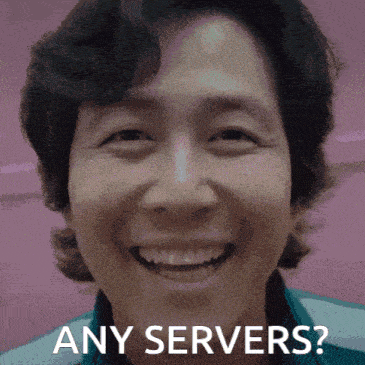 a man is smiling with the words any servers written on his face