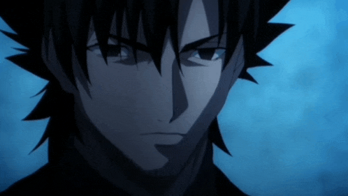 a close up of a anime character 's face with a dark background
