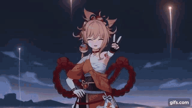 a girl is standing in front of a sunset in a video game and holding a sword .