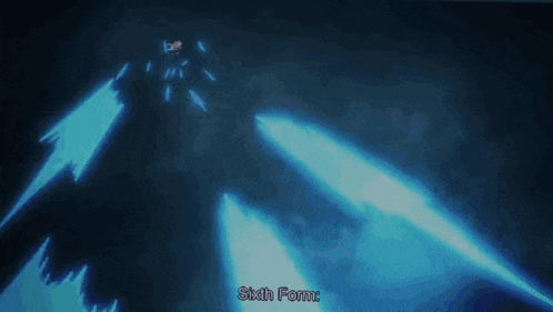 a blue light is coming out of a person 's mouth and the word sixth form is visible