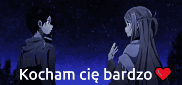 a picture of a boy and a girl with the words kocham cie barzo above them
