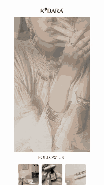a woman covering her face with her hands and the words follow us below her