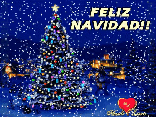 a christmas card with a christmas tree and the words feliz navidad on it