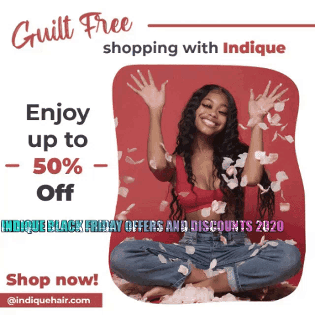 an ad for guilt free shopping with indicue