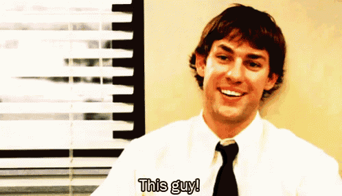 a man in a white shirt and tie is smiling and says this guy