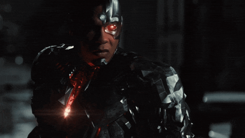 cyborg says " fuck the world " in a dark scene
