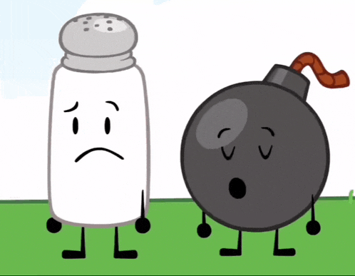 a salt shaker and a bomb are standing next to each other with their eyes closed