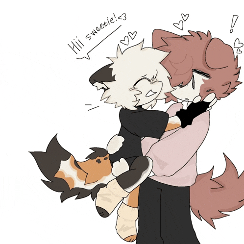 a drawing of a cat holding another cat with the words hii sweetie
