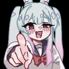 a pixel art drawing of a girl pointing at the camera .
