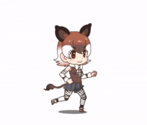 a cartoon drawing of a girl dressed as a zebra running .