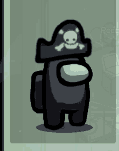 among us character wearing a pirate hat with skull and crossbones