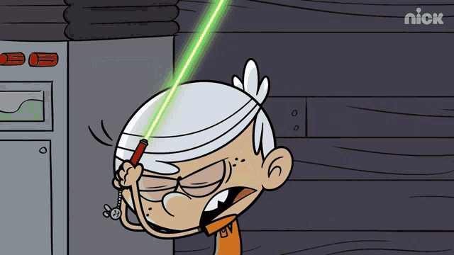 a cartoon of lincoln loud using a laser beam