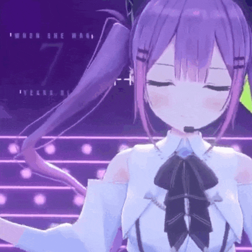 a purple haired anime girl with the number 7 in the corner