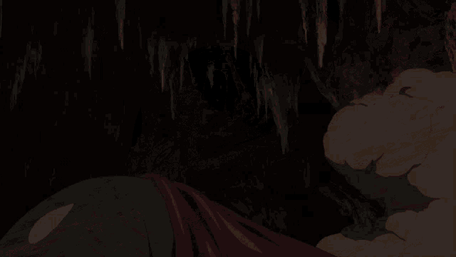 a girl in a yellow skirt is standing next to a monster with sharp teeth