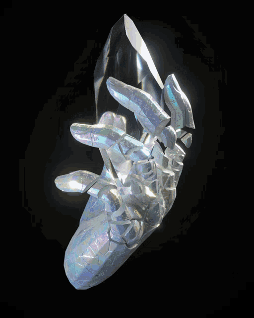 a piece of crystal that looks like a hand with a black background