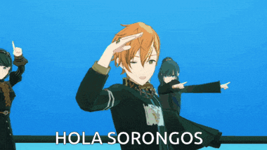 a group of anime characters are dancing in front of a blue background that says hola sorongos