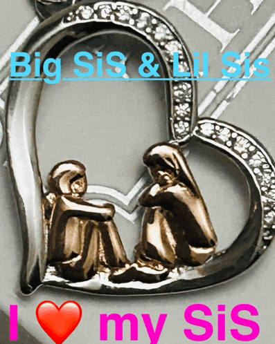 a heart shaped pendant that says i love my sis on it