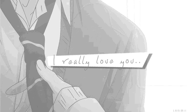 a black and white drawing of a person with the words " i really love you " on the bottom