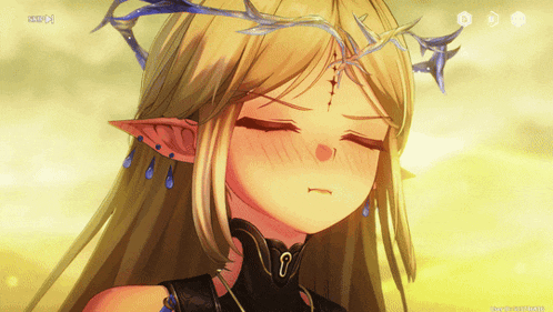 a screenshot of a video game shows a girl with her eyes closed and a crown on her head
