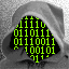 a person in a hooded sweatshirt with a binary code on their face .