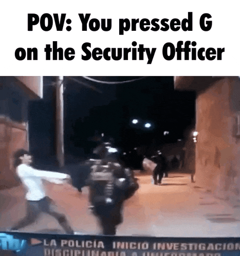 a man is being pressed by a security officer in a video