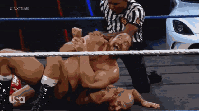 two men are wrestling in a ring with the hashtag nxtgab