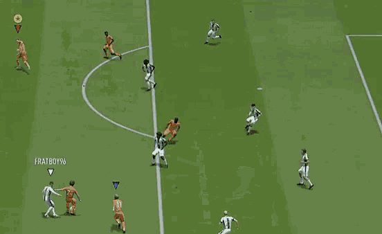 a group of soccer players are playing on a field