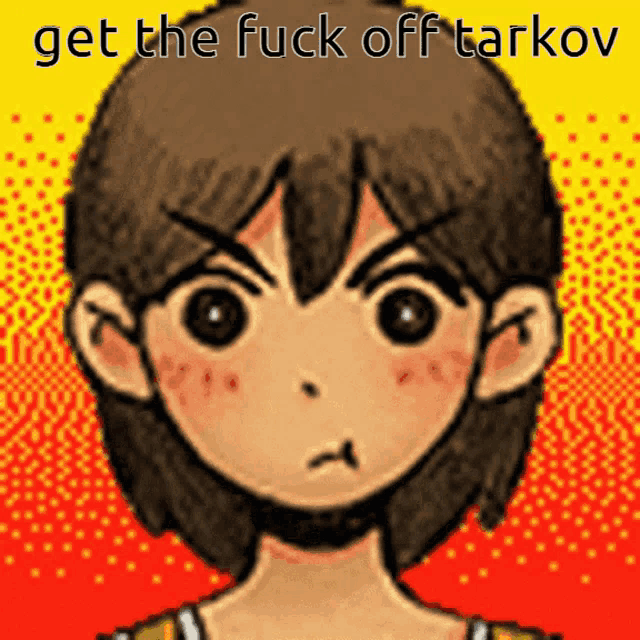 a cartoon drawing of a girl with the words get the fuck off tarkov