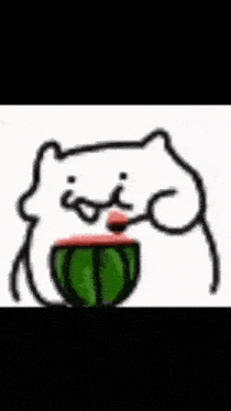a cartoon cat is eating a watermelon with his tongue out .