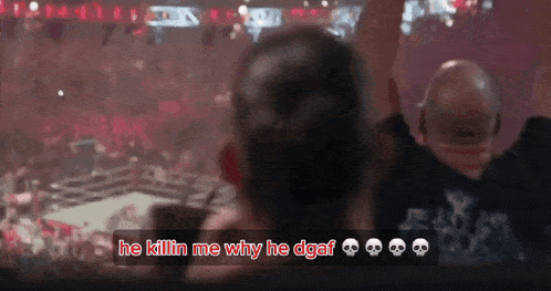 a woman watching a boxing match with the words he killin me why he dgaf on the bottom