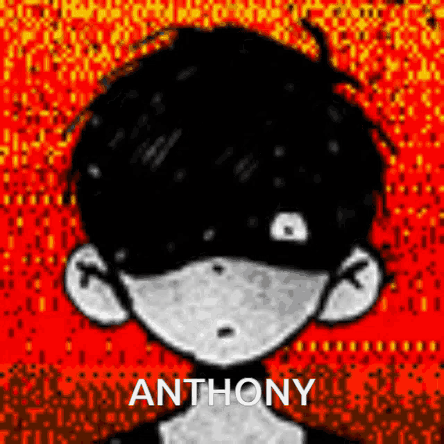 a black and white drawing of a boy with the name anthony