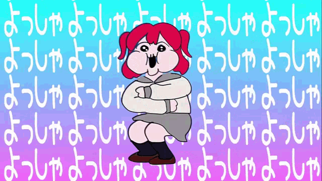 a cartoon of a girl with red hair is surrounded by chinese characters