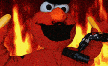 elmo from sesame street holding a microphone and a banana