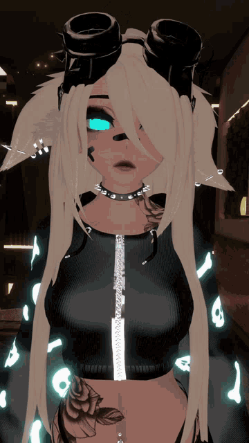 a girl with white hair and blue eyes is wearing a black jacket