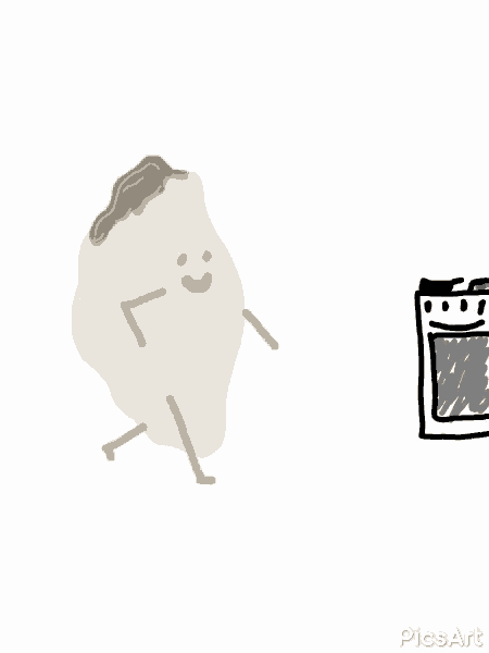 a drawing of a potato standing next to an oven with the words what 's cooking below it