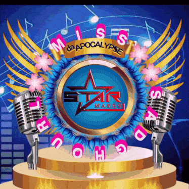 a poster for miss da apocalypse star maker with two microphones