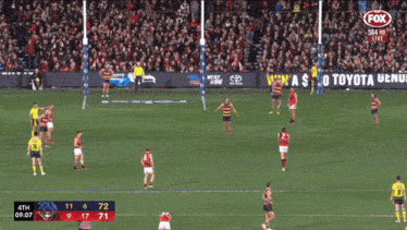 a fox broadcast of a soccer game with a score of 71 to 11