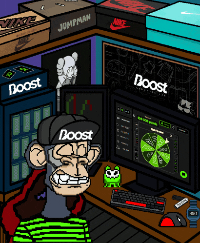 a cartoon of a man wearing a boost hat