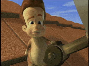 a cartoon character is standing next to a machine