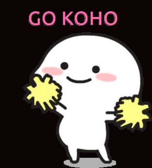 a cartoon character with a smile on his face and the words go roho written above him