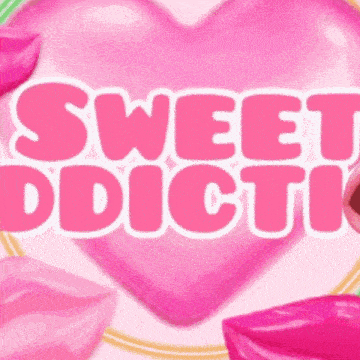 a pink heart with the words sweet addicted written on it