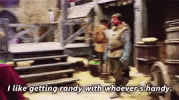 a man says " i like getting randy with whoever 's handy " in front of a group of people
