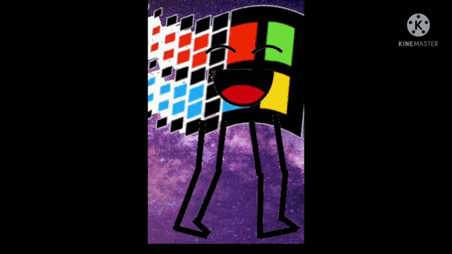 a cartoon character with a windows logo on his face
