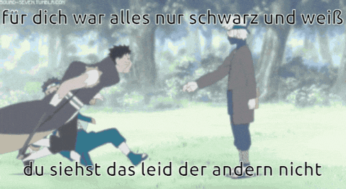 a picture of a man with the words " du siehst das leid der andern nicht " below it