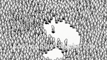 a black and white drawing of a group of people with the words " do you play chembarons " below them
