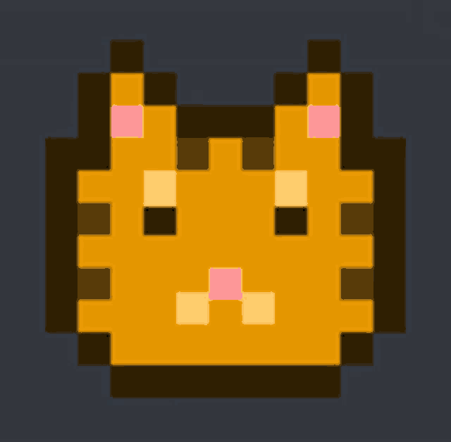 a pixel art drawing of a cat 's face with pink ears