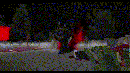 a screenshot of a video game with a red glowing object in the background .